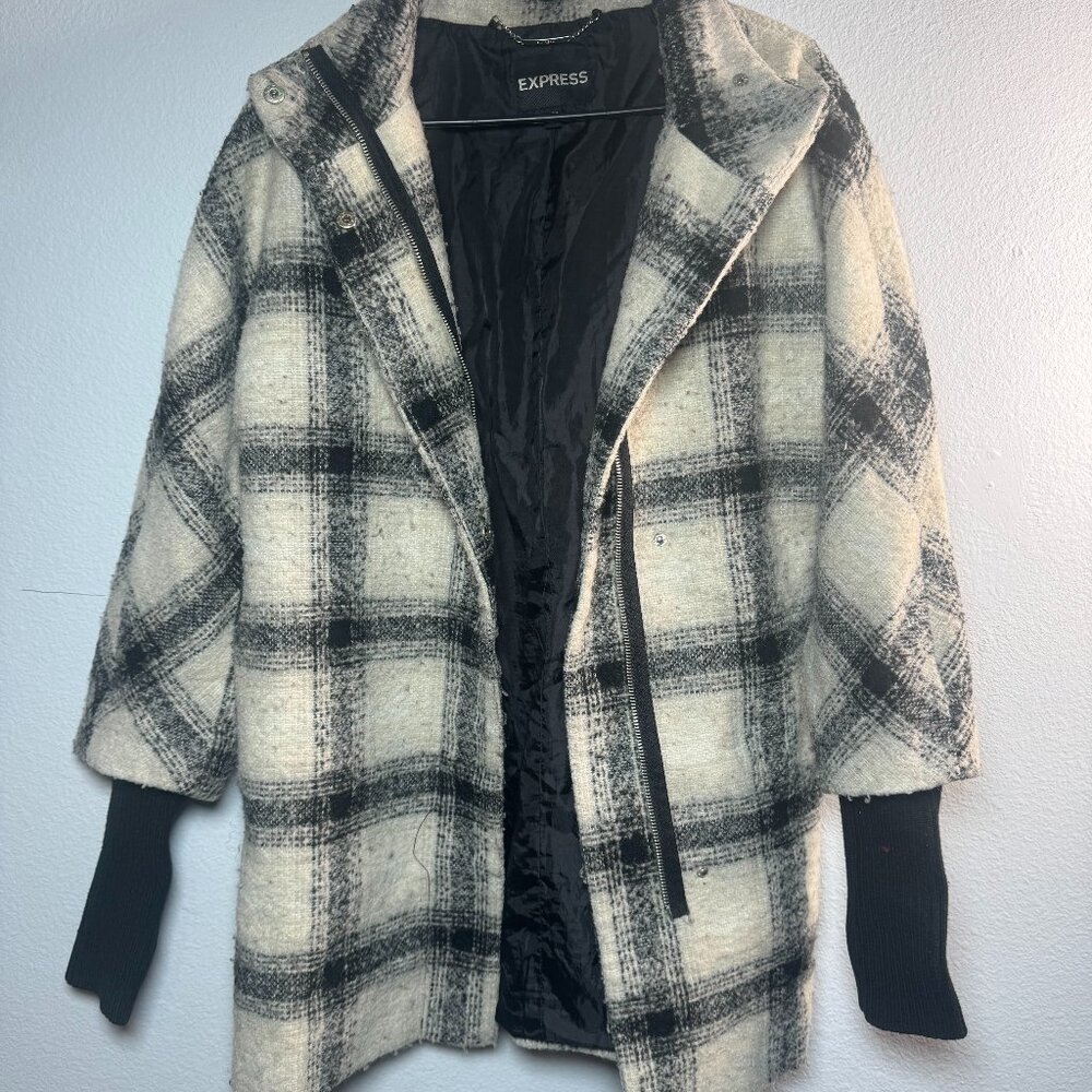 Express Black & White Wool Blend Coat